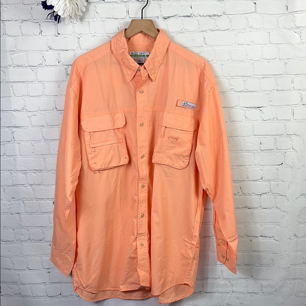 BUZZ OFF Insect Shield Men's Peach Button Long Sleeve Shirt size XL